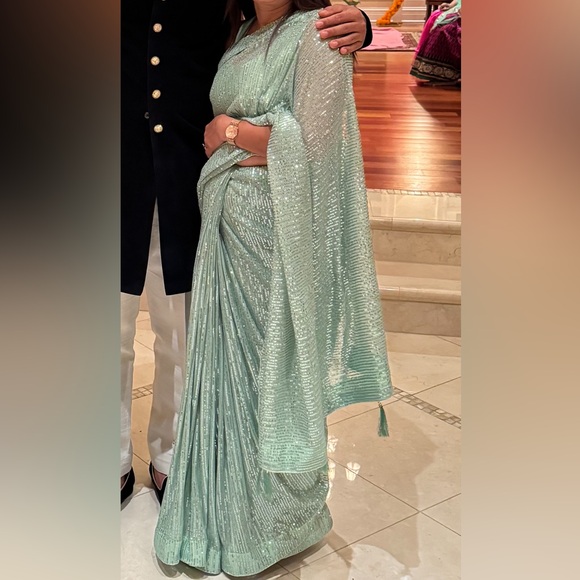 Other - Elegant Seafoam Green Sequined Women's Saree